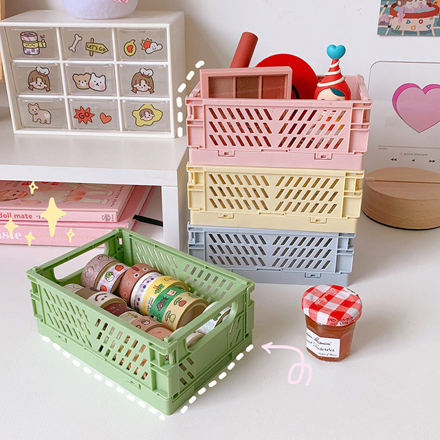 Plastic Foldable Storage Crate Folding Box Basket Stackable Cute Makeup  Jewellery Toys Boxes for Storage Box Organizer Portable - AliExpress